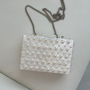 Elegant Pearl-Embellished White Clutch Zara
